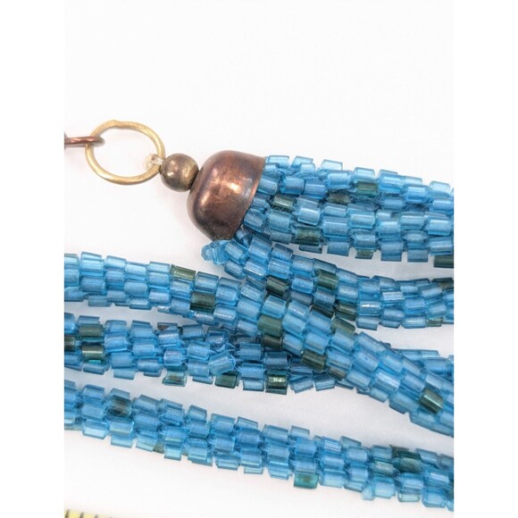 Triple Layered Snakeskin Look Turquoise Seed Bead Boho Statement Necklace - Picture 5 of 7